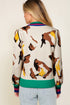 Abstract Animal Pattern Contrast Trim Knit Sweater