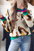 Abstract Animal Pattern Contrast Trim Knit Sweater