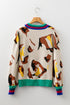 Abstract Animal Pattern Contrast Trim Knit Sweater
