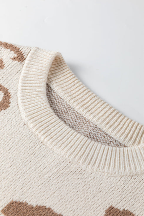 Abstract Animal Pattern Crew Neck Knit Sweater