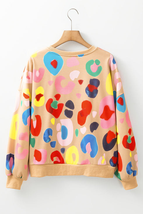 Abstract Animal Print Balloon Sleeve Crew Neck Sweatshirt