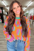 Abstract Animal Print Crew Neck Knit Sweater