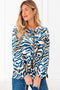 Abstract Animal Print Puff Sleeve Tie Front Blouse