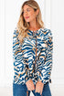 Abstract Animal Print Puff Sleeve Tie Front Blouse