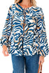 Abstract Animal Print Puff Sleeve Tie Front Blouse