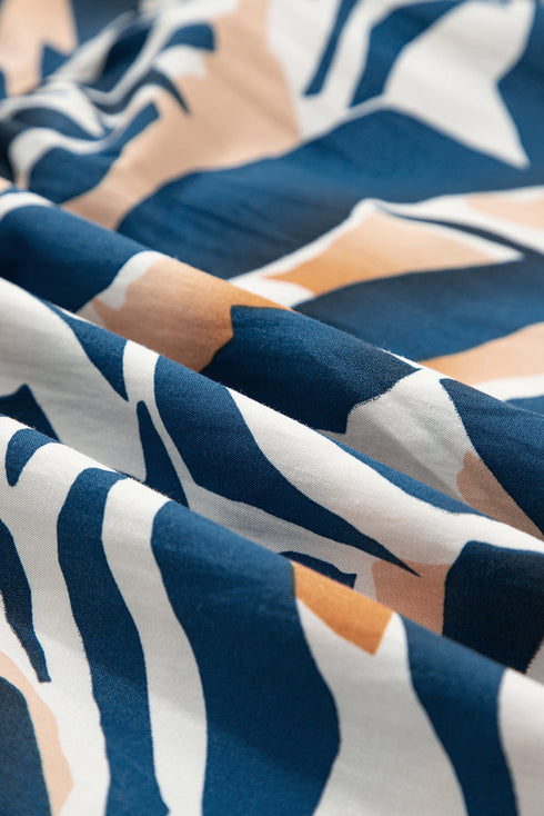 Abstract Animal Print Puff Sleeve Tie Front Blouse