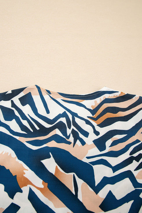 Abstract Animal Print Puff Sleeve Tie Front Blouse