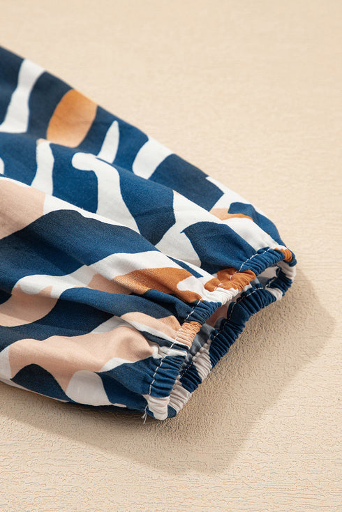 Abstract Animal Print Puff Sleeve Tie Front Blouse