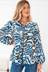 Abstract Animal Print Puff Sleeve Tie Front Blouse