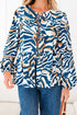 Abstract Animal Print Puff Sleeve Tie Front Blouse