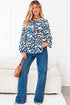Abstract Animal Print Puff Sleeve Tie Front Blouse