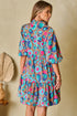Abstract Animal Print Puff Sleeve Tiered Dress