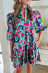 Abstract Animal Print Puff Sleeve Tiered Dress
