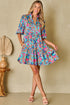 Abstract Animal Print Puff Sleeve Tiered Dress