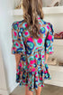 Abstract Animal Print Puff Sleeve Tiered Dress