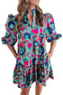 Abstract Animal Print Puff Sleeve Tiered Dress