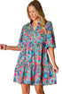 Abstract Animal Print Puff Sleeve Tiered Dress