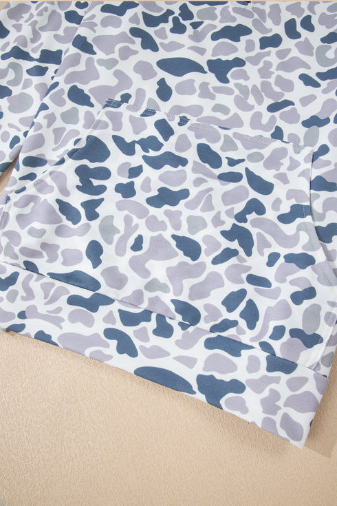Abstract Animal Print Quarter Zip Kangaroo Pocket Pullover
