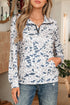 Abstract Animal Print Quarter Zip Kangaroo Pocket Pullover