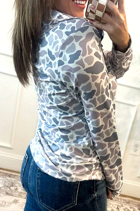Abstract Animal Print Quarter Zip Kangaroo Pocket Pullover