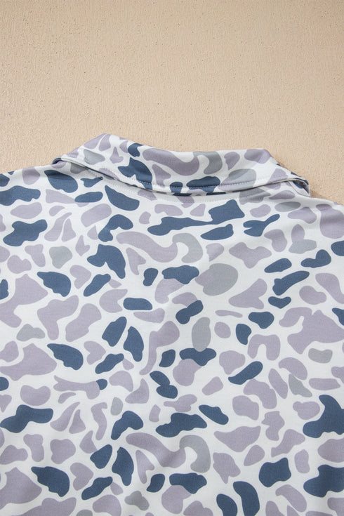 Abstract Animal Print Quarter Zip Kangaroo Pocket Pullover