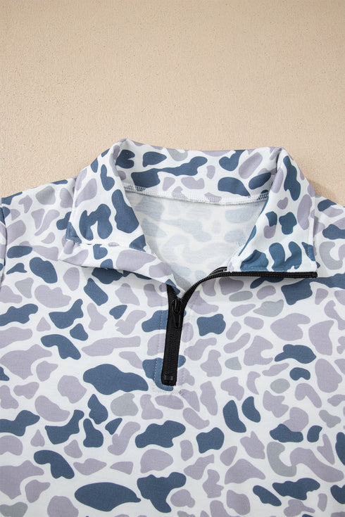 Abstract Animal Print Quarter Zip Kangaroo Pocket Pullover