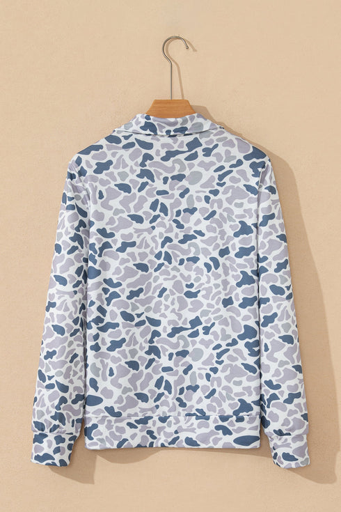 Abstract Animal Print Quarter Zip Kangaroo Pocket Pullover