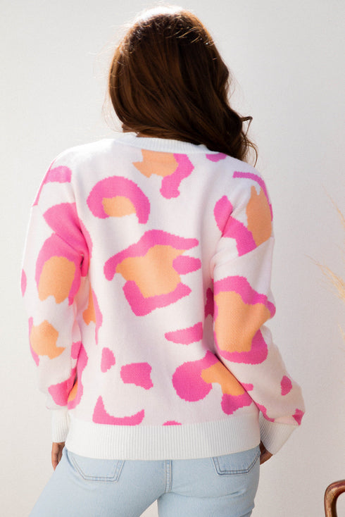 Abstract Animal Print Relaxed Crew Neck Knit Sweater