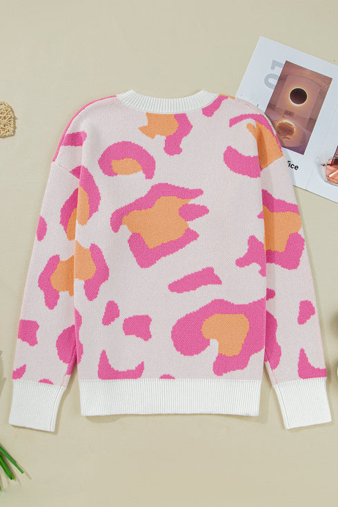 Abstract Animal Print Relaxed Crew Neck Knit Sweater