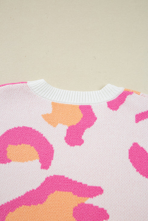 Abstract Animal Print Relaxed Crew Neck Knit Sweater