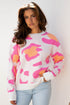 Abstract Animal Print Relaxed Crew Neck Knit Sweater