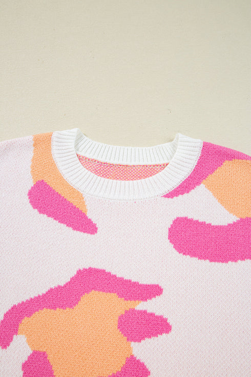 Abstract Animal Print Relaxed Crew Neck Knit Sweater