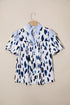 Abstract Animal Print Striped Ruffle Trim V Neck Blouse