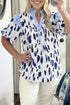 Abstract Animal Print Striped Ruffle Trim V Neck Blouse