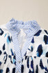 Abstract Animal Print Striped Ruffle Trim V Neck Blouse