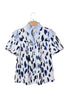 Abstract Animal Print Striped Ruffle Trim V Neck Blouse