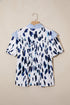 Abstract Animal Print Striped Ruffle Trim V Neck Blouse