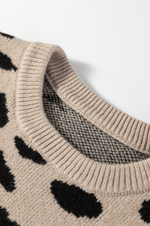 Abstract Animal Print Striped Sleeve Crew Neck Sweater