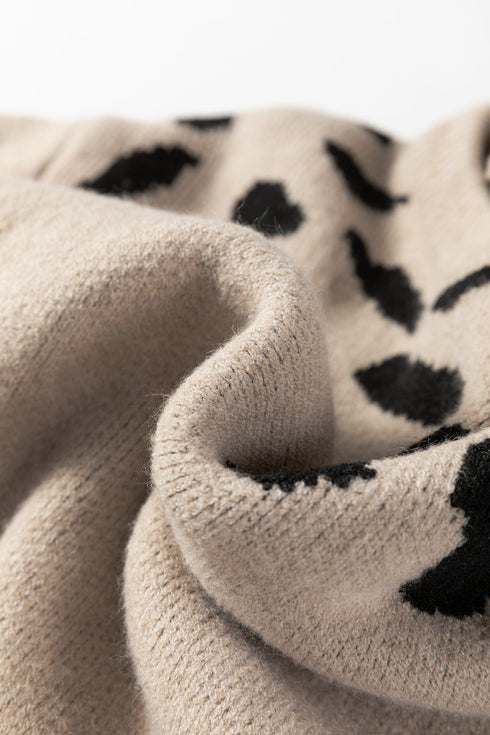 Abstract Animal Print Striped Sleeve Crew Neck Sweater