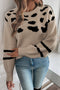 Abstract Animal Print Striped Sleeve Crew Neck Sweater