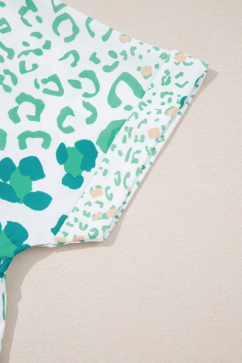 Abstract Animal Print V Neck Dolman Sleeve Blouse