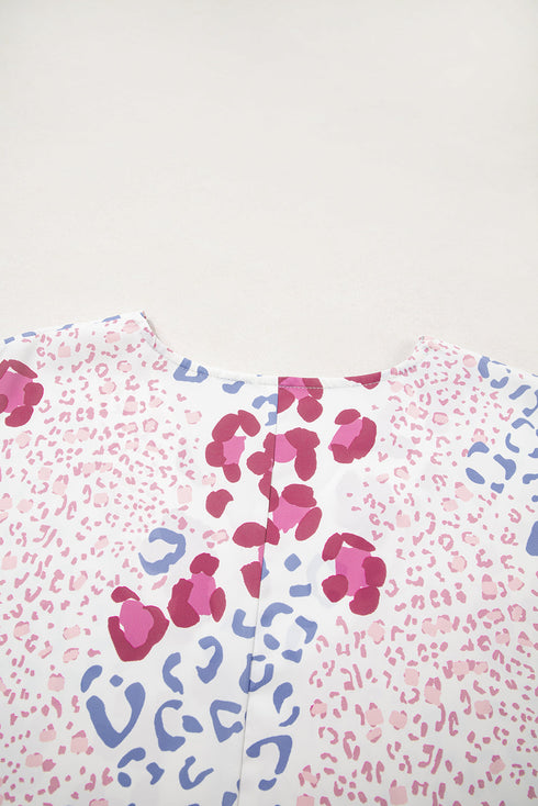 Abstract Animal Print V Neck Dolman Sleeve Blouse