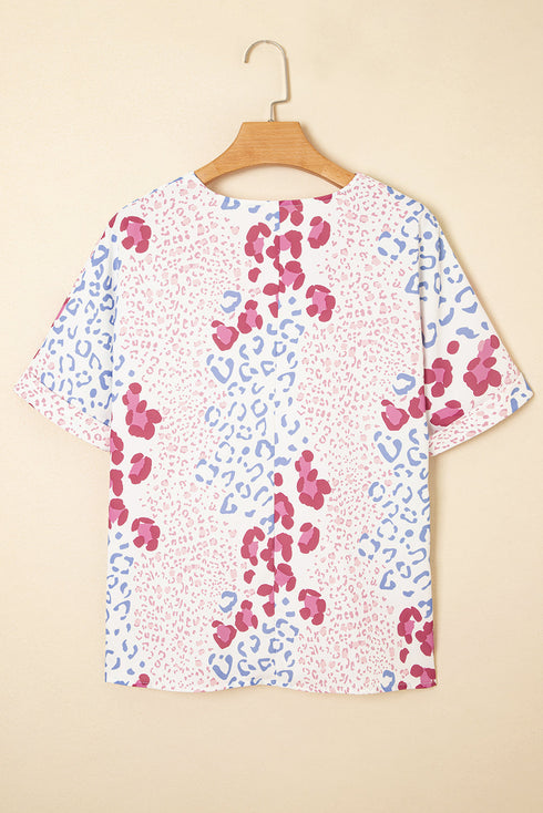 Abstract Animal Print V Neck Dolman Sleeve Blouse