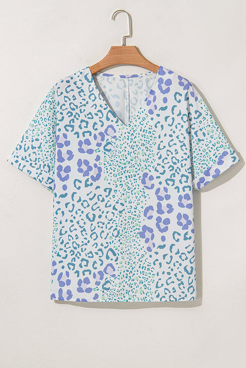 Abstract Animal Print V Neck Dolman Sleeve Blouse