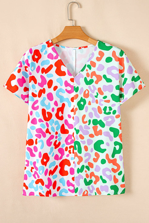 Abstract Animal Print V Neck Woven Top