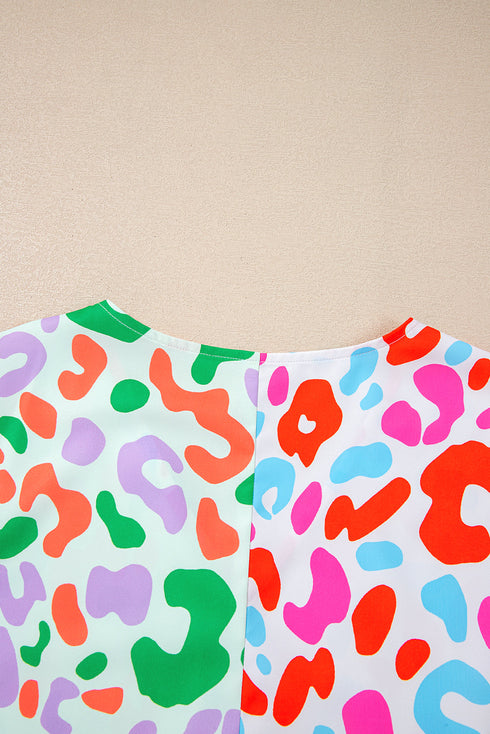 Abstract Animal Print V Neck Woven Top