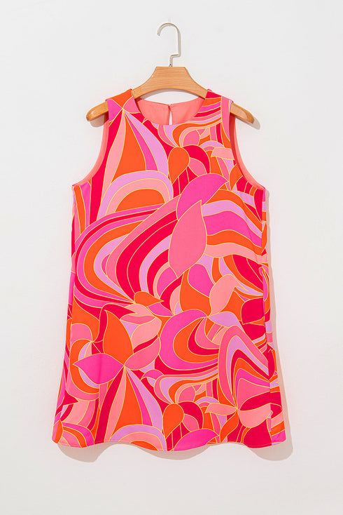 Abstract Blossoms Sleeveless Shift Dress