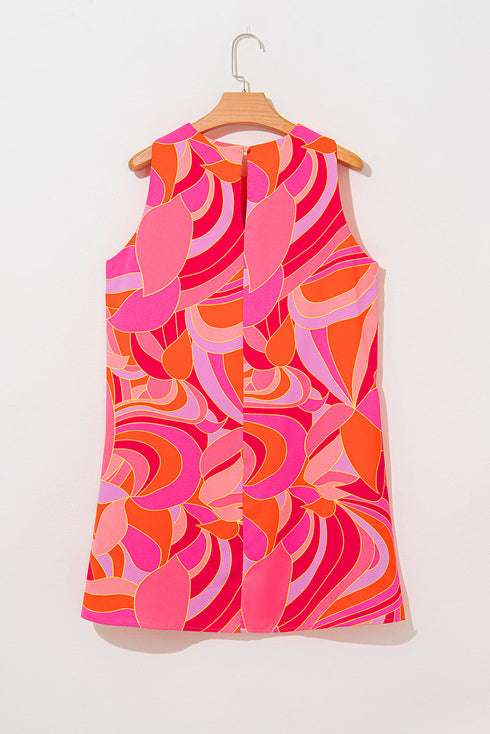 Abstract Blossoms Sleeveless Shift Dress