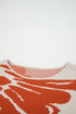 Abstract Botanical Print Boat Neck Knit Pullover Sweater