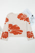 Abstract Botanical Print Boat Neck Knit Pullover Sweater